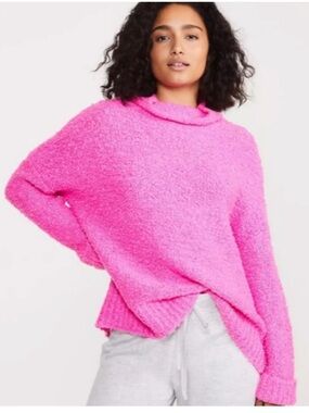 Lou & Grey Oversized Neon Pink Bouclé Sweater